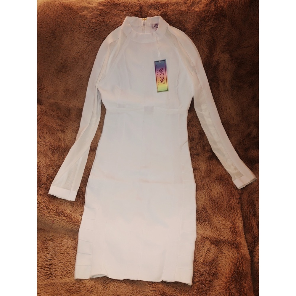 Long Sheer Sleeve Bandage Bodycon Dress - Picture 5 of 7
